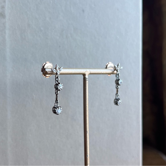 Victorian drop earrings diamonds and genuine gold - Picture 5 of 6